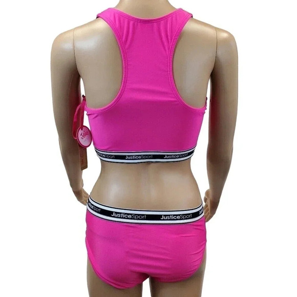 JUSTICE GIRLS Pink and Black Two Piece Swimsuit GIRLS XL 16/18 - Picture 3 of 11